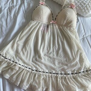 Victoria's Secret Cream Mesh Lingerie with Pink Accents